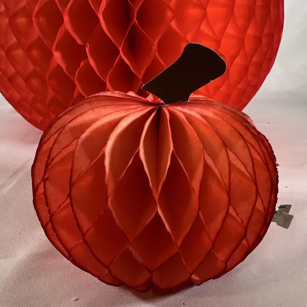 Vintage Danish Designs Set of 5 Orange Honeycomb Tissue Pumpkins Made in Denmark